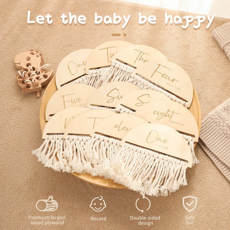Tarjetas con borla de madera para bebé recién nacido, accesorios de fotografía, regalo para recién nacido