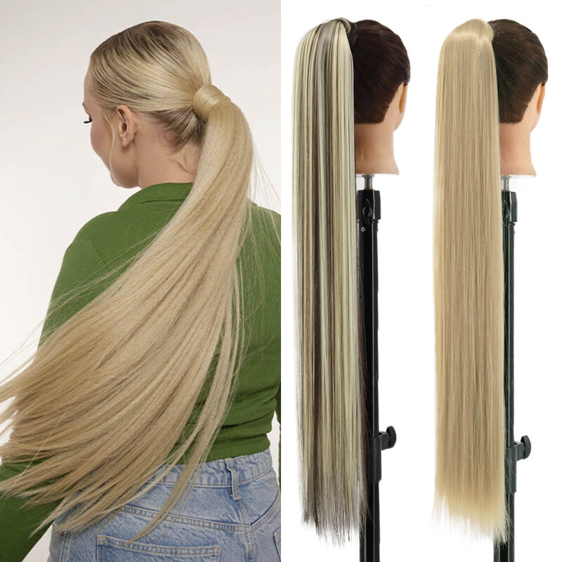 LISI GIRL 85 см Синтетические длинные прямые накладные волосы на заколке для конского хвоста накладные волосы блонд-коричневый накидка вокруг конского хвоста для женщин