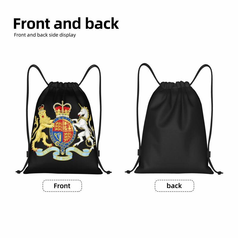 Sacos de cordão para homens e mulheres, mochila esportiva leve para armazenamento, brasão real do Reino Unido, personalizados