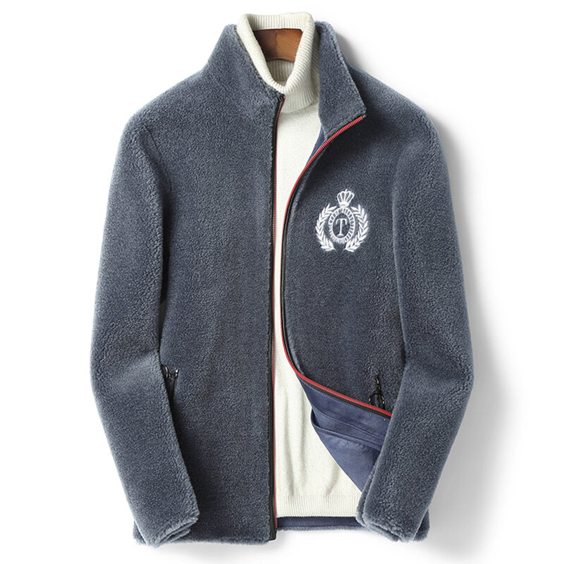 Tcyeek-울 스탠드 칼라 양털 코트 및 재킷 남성용, 짧은 코트, 남성 모피 재킷