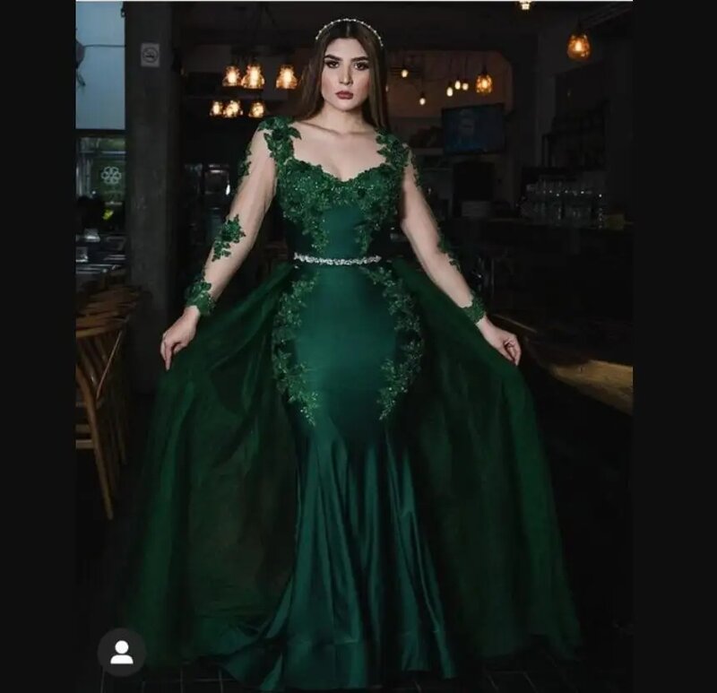 Женское вечернее платье с длинным рукавом, ярко-зеленое кружевное платье-русалка, официальное платье для выпускного вечера, 2024