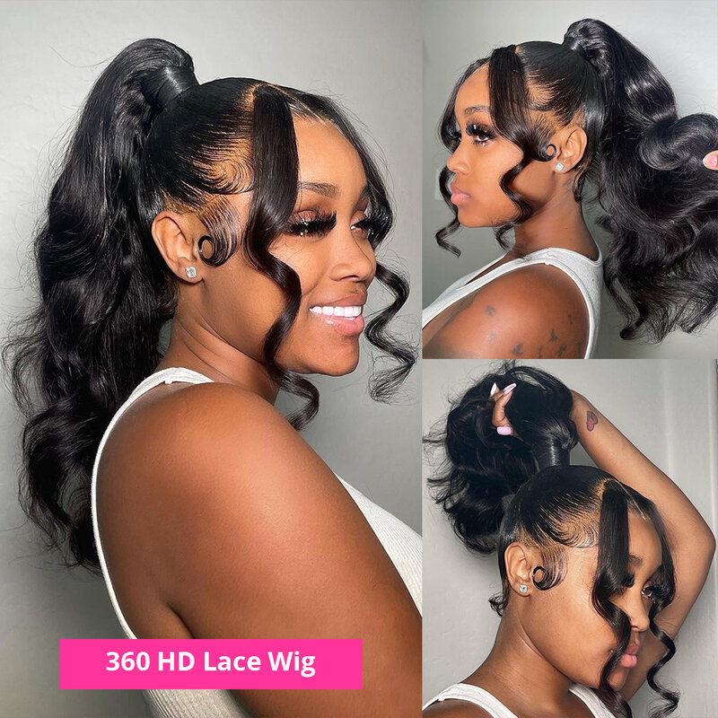 HD Lace Front Wig Human Hair Body Wave 360 Lace Frontal Wig Pre Plucked Loose Deep Wave Brazilian Wigs For Women High Ponytail