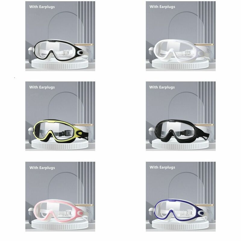 Anti-Fog silicone natação óculos, visão ampla, luz plana, multi-color, ajustável, nadar óculos, óculos de mergulho