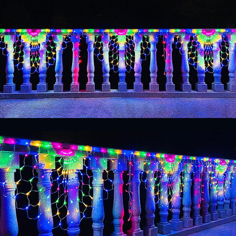 Luz de hadas de malla Led para exteriores, cadena de luz de red de pavo real, impermeable, guirnalda colgante de Navidad para decoración de aleros de jardín, 3,5x0,5 M