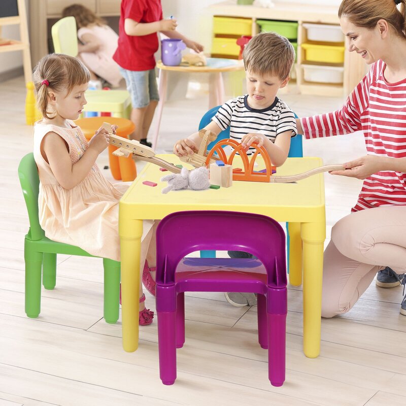 Stół dla dzieci i 4 krzesła dla dzieci, zabawki na imprezę dla maluchów, meble do zabawy, zestaw gier-