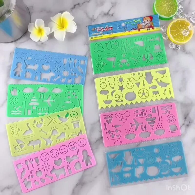 Set da 4 pezzi colorato per bambini in plastica morbida righello tavolo da disegno modello traforato modello creativo studente cancelleria regalo per feste