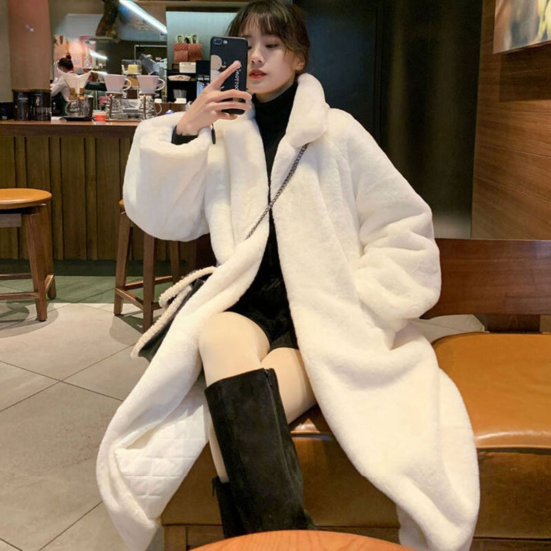 2023 nowe zimowe parki X długie kurtka ze sztucznego futra modne damskie ciepłe białe płaszcz ze sztucznego futra luźna moda odzież wierzchnia