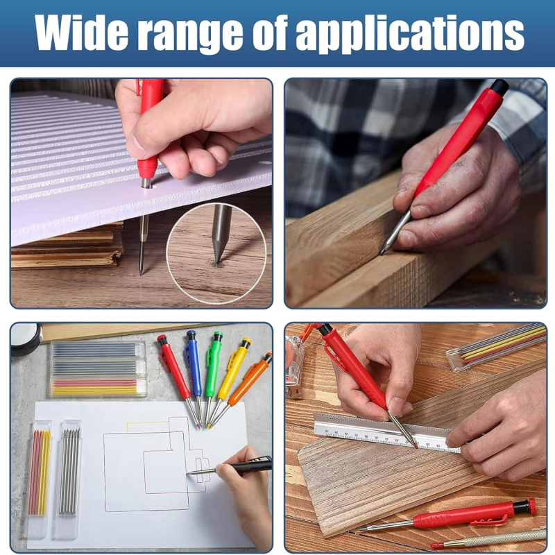 Lápis Carpintaria sólida com apontador, lápis carpinteiro, ferramentas mecânicas de construção, Job Marking Scriber, 3 cores Refill