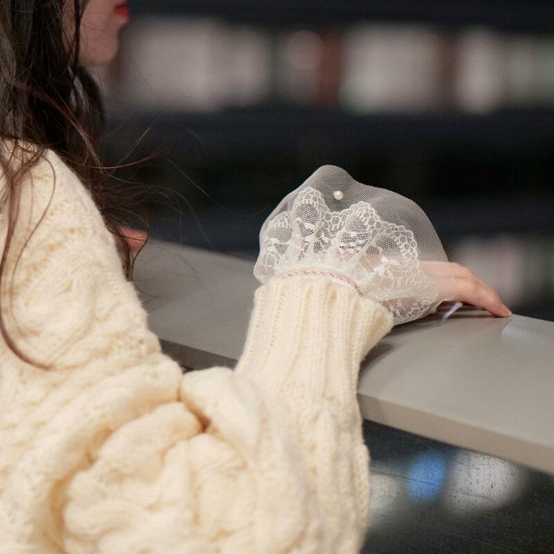 Fashion Detachable Lace Ruffles Elbow Sleeve Cuff  Spring Autumn Wild Sweater Decorative Sleeves Fake Sleeve Arm Cover