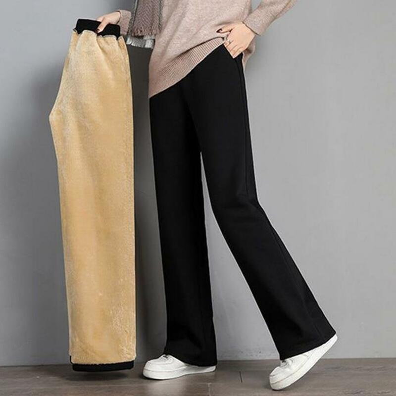 Comfy Velvet Lined Trousers Women Autumn Winter Long Trousers Winter Women's Fleece Lined Pants Elastic High Waist Wide for A