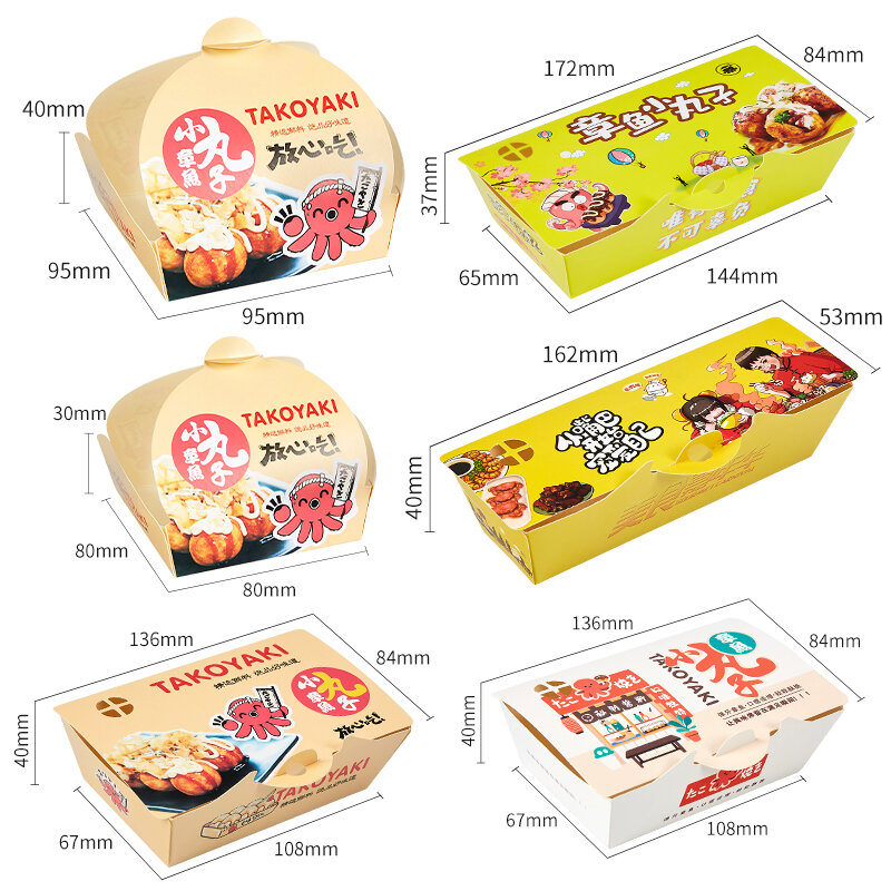 Emballage à emporter de poulet sur mesure, nourriture japonaise à emporter, poulpe à emporter, papier IkMANY, Tokyo Oyaki, création