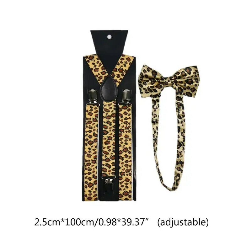 Conjunto pajarita con tirantes para hombre y mujer, 2,5 ancho, estampado leopardo Animal, ajustable, 3 clips en Y,