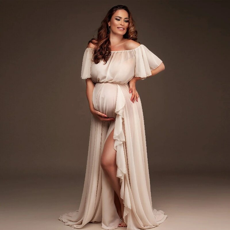 Платья для беременных для фотосессии шифоновое платье с рукавами-рюшами и плечами праздничная одежда для будущей матери одежда для фотостудии