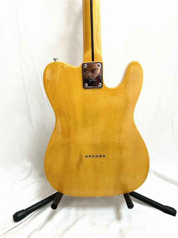 Пользовательская левая желтая 6-струнная электрическая гитара с кленовым грифом, Черная защитная пластина на заказ, бесплатная доставка