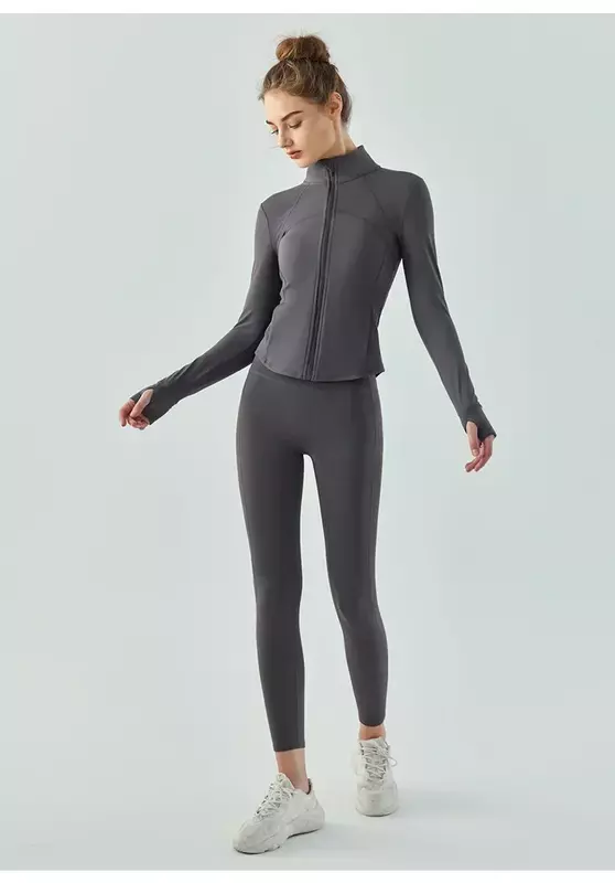 Warm Winter Plus Velvet Sports Coat Women's Padded Slim Yoga Clothes Long Sleeve Zipper Running Fitness Coat