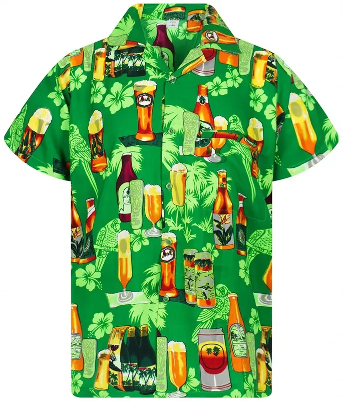 قميص هاواي بأكمام قصيرة للرجال والنساء ، ملابس شاطئ ، بيرة مطبوعة ثلاثية الأبعاد ، قمم كوبية ، ملابس حفلات ، طراز عتيق ، صيف