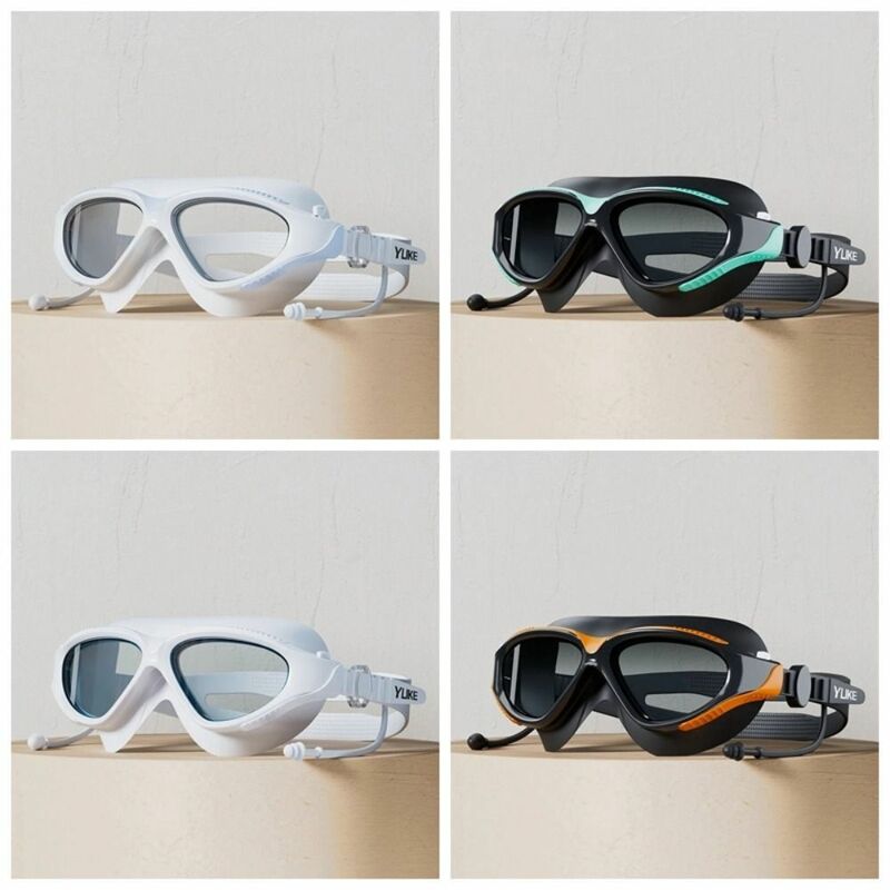 PVC Big Frame Óculos de Natação com Tampões, HD Ajustável Anti-Fog Goggles, Óculos de Natação Anti-Fog