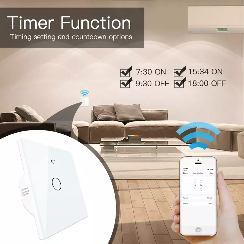 WiFi Smart Glass Panel Light Switch Tuya App telecomando lavora con Alexa Echo Google Home RF433 EU Type Touch 1/2/3 Gang