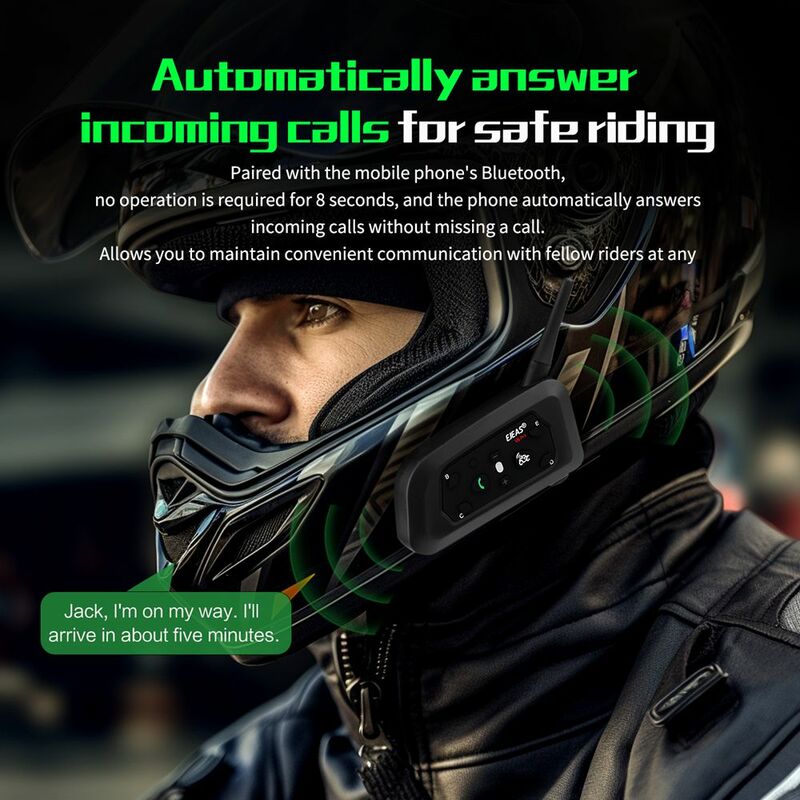EJEAS V6 PRO+ Motorcycle Intercom Helmet Bluetooth Headset 6 Riders 800m Communicator Waterproof V5.1 Music Player Interphone
