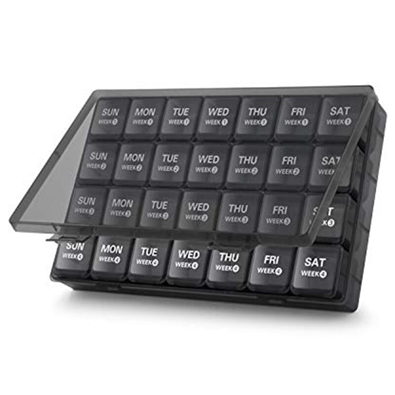 Monthly Pill Organizer 28 Day Pill Box Organizerd Large 4 Weeks 1 Month Pill Cases By Week, With Dust-Proof Container