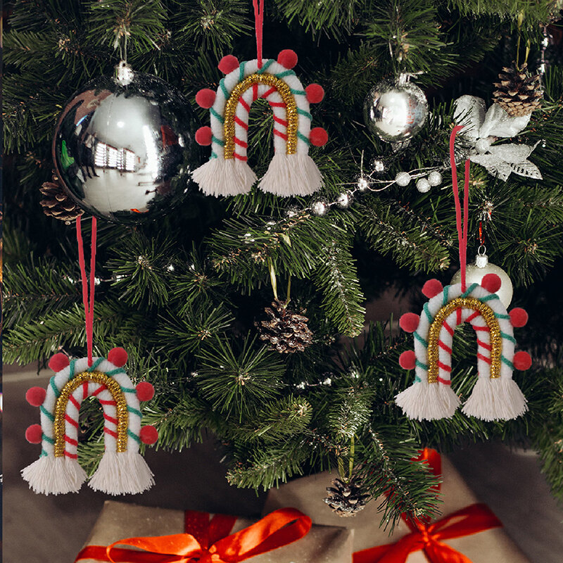 Ornamen Natal Boho gaya pelangi rumbai, hiasan dinding kreatif tenunan tangan pohon Natal liontin Tahun Baru hadiah anak-anak Dekorasi Rumah