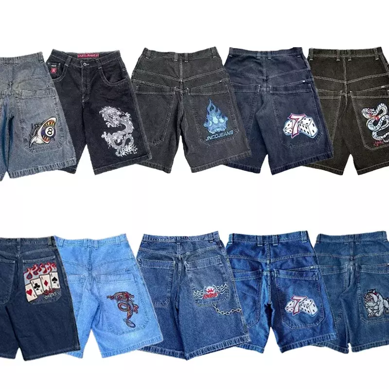Hip Hop Harajuku Streetwear JNCO Denim Shorts Men Women Y2K New Style Pocket Casual Baggy Shorts Summer Gothic Basketball Shorts