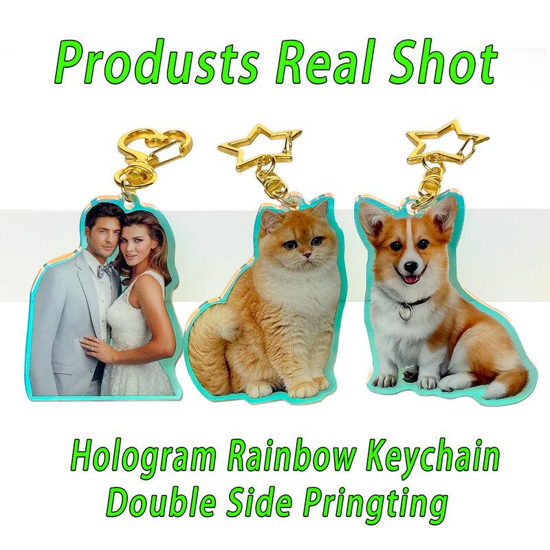 โลโก้ที่กำหนดเองอะคริลิคพวงกุญแจ Cat สุนัข ID Charm พิมพ์ Holographic ส่วนบุคคลภาพสัตว์เลี้ยงของที่ระลึกของขวัญวันเกิดชื่อ Key Chain