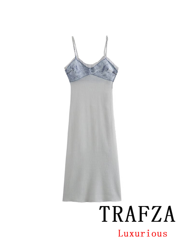 Винтажное повседневное шикарное женское платье TRAFZA, длинное пляжное платье, новая мода 2024, летнее шикарное Сексуальное Женское Платье