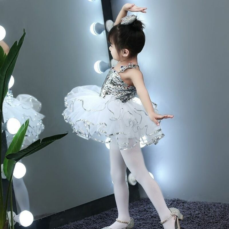 Gezwollen Balletok Met Lovertjes Voor Meisjes: Mooie Prinsessenjurk Met Spaghettibandjes Voor Dansvoorstellingen In De Kleuterschool Tutu-Jurk