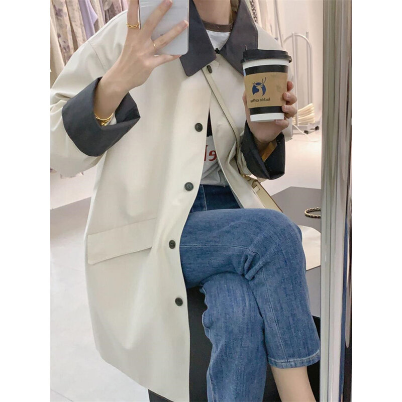 Trench Coat Women 2024 New Spring Autumn Korean New Single-Breasted Casual Windbreaker Jacket Female Slim Outerwear Tops