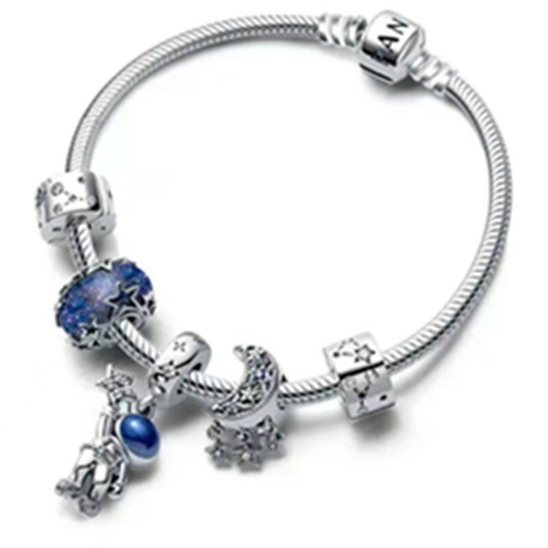 NEW Blue Charm 925 Sterling Silver Astronaut Galaxy Star Earth Bead Fit Original Pandora Bracelet Necklace DIY Jewelry For Women