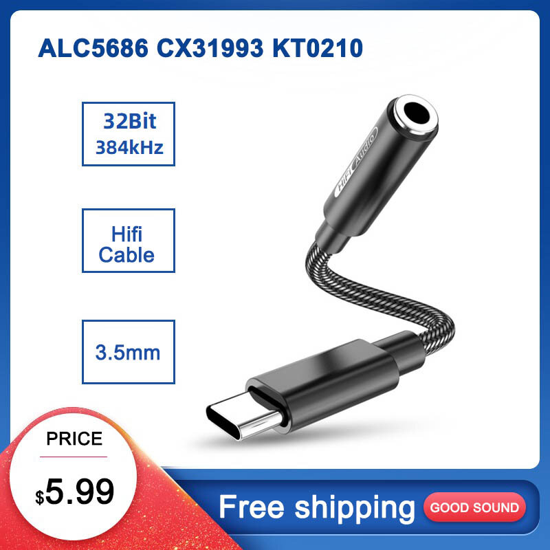 ALC5686 CX31993 KT0210 USB Type C à 3.5mm Radiateur Écouteur Amplificateur Sauna Téléphone Ampli Décodeur Numérique Audio Câble OTG Adaptateur Android