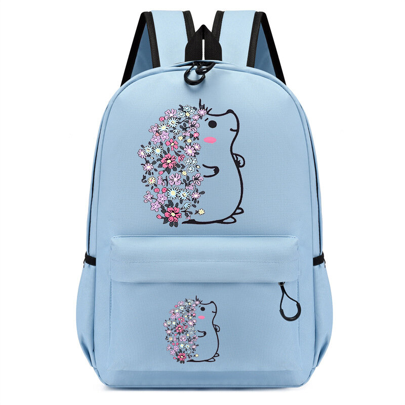 Cute Animal Floral Hedgehog Print Mochila para Crianças, Anime Bagpack para Crianças, Kindergarten School Bags, Novo