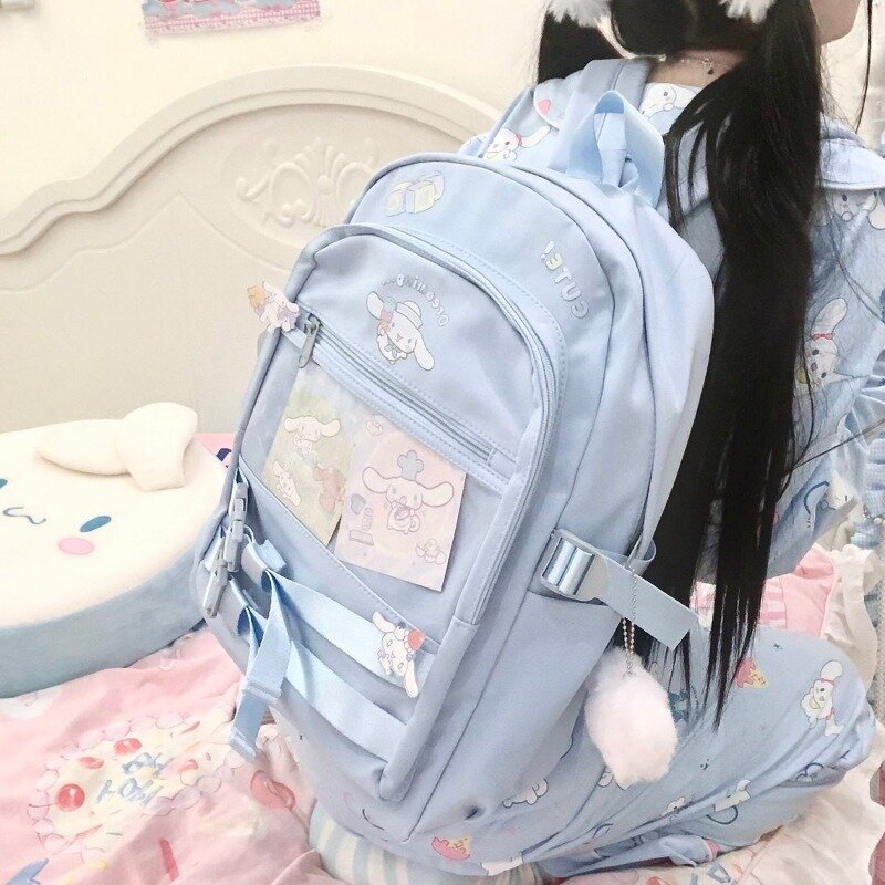 حقيبة ظهر لطيفة للنساء من MBTI-Sweet Cinnamoroll ، حقائب ظهر مدرسية أصلية زرقاء للشباب ، أزياء على الطراز الياباني ، حقائب نسائية جمالية