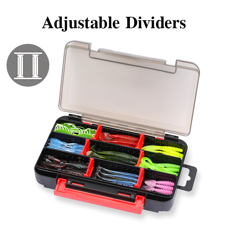 TAURINOYA Double Layer Soft Lure and Hooks Box RX17 Compartment Double Sided Hard Bait Boxes Fishing Tackle Storage Case