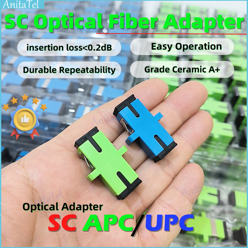 Adaptateur de connecteur de couremplaçant de fibre optique, Simsake SM, mode unique de haute qualité, adaptateur optique en plastique, SC, APC, 50, 100, 200 pièces par lot