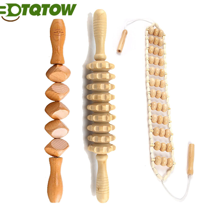 BOTQTOW 3-in-1 Wood Therapy Massage Tool Set Lymphatic Drainage Massager Wooden Massager for Anti-Cellulite,Fully Body Sculpting
