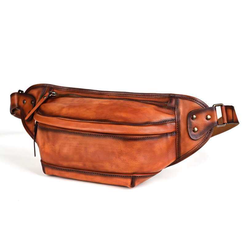 Men's Genuine Leather Waist Packs Multifunction Fashion Leather Chest Bag Sports Casual Leather Travel Bag Male Crossbody Bags
