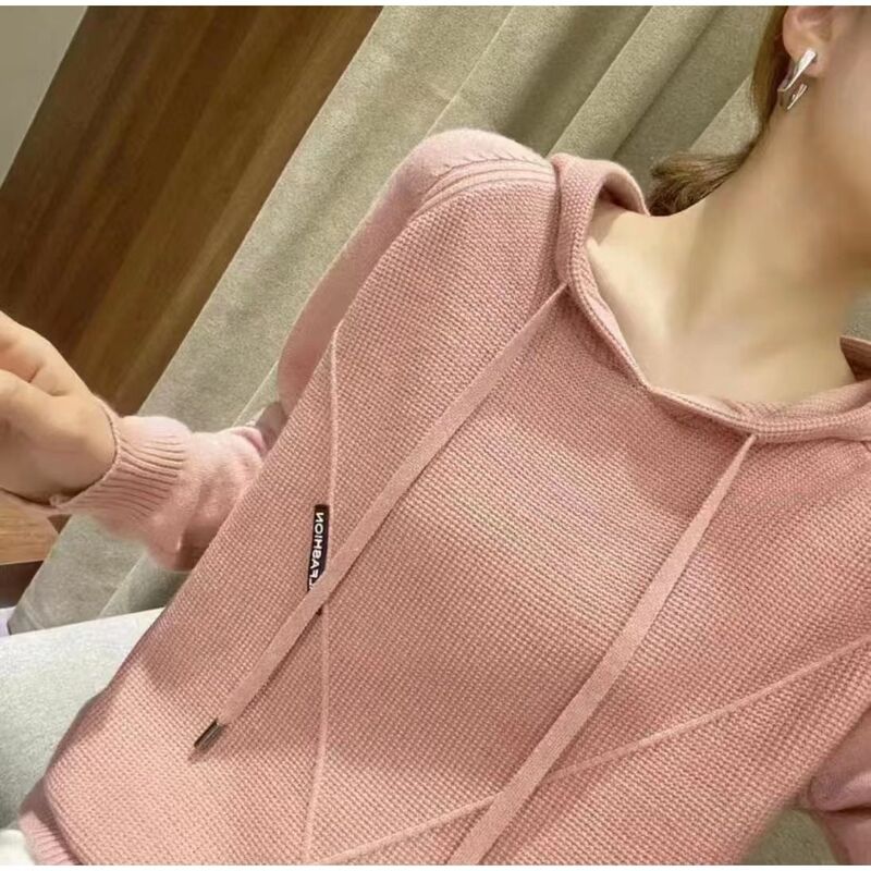 Autumn and Winter Women's Sweater Long Sleeve Hooded Pullover Korean Fashion Loose  Casual Knitted  X156