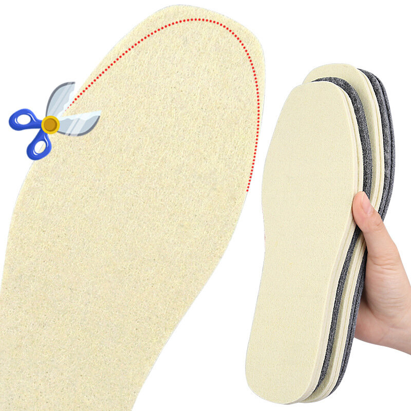 1Pair Winter Warm Breathable Insoles Cuttable Thicken Thermal Soft Wool Shoe Pads Sweat-absorbent Snow Boot Sport SInsert