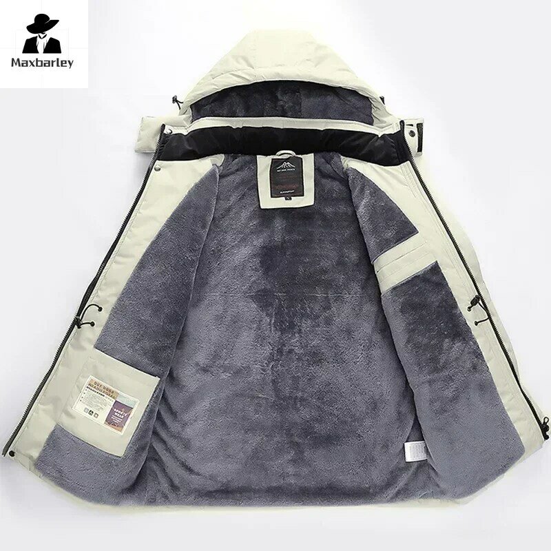 Men's Winter Jacket Fleece Thick Warm Waterproof Hooded Padded Parka Male Big Size Coat 8XL Zip-up Outerwear Korean Windbreaker