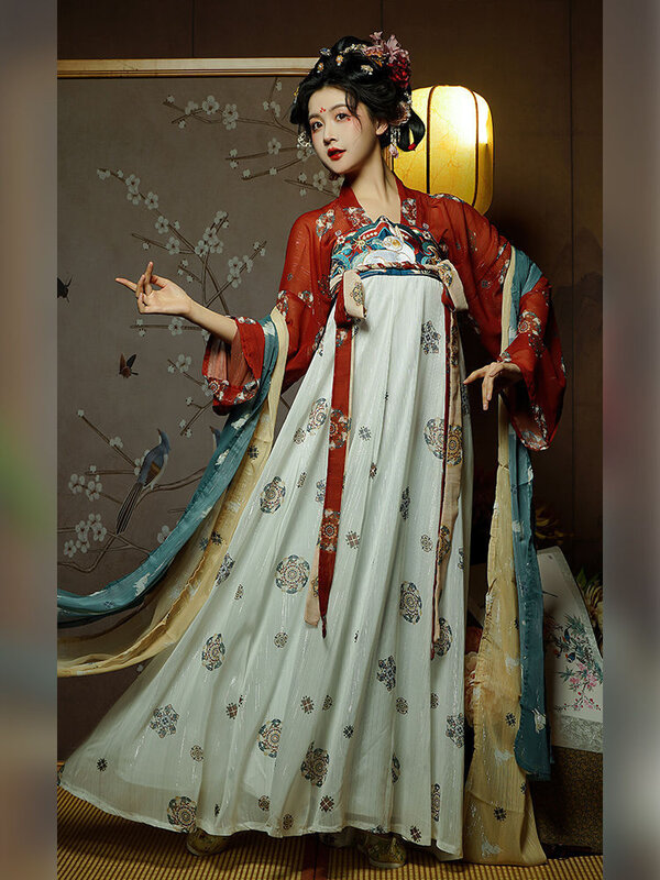 한푸 중국 스타일 여성 전통 무대 댄스 드레스, 요정 코스프레 의상, 한푸 레드 할로윈 의상