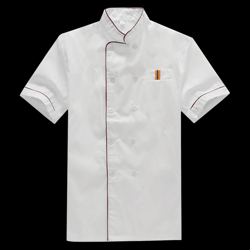 Unisex Chef weiß Kurzarm Koch Mantel Uniform Service Catering Shirt Stoff für Restaurant Hotel Bäckerei Herd Größe