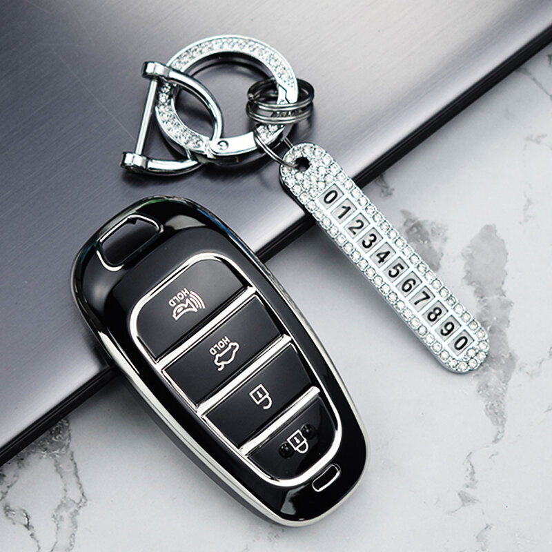 TPU Car Key Cover Auto Shell Fob Case Keychain for Hyundai Santa Fe Tucson 2022 NEXO NX4 Atos Solaris Prime 2021