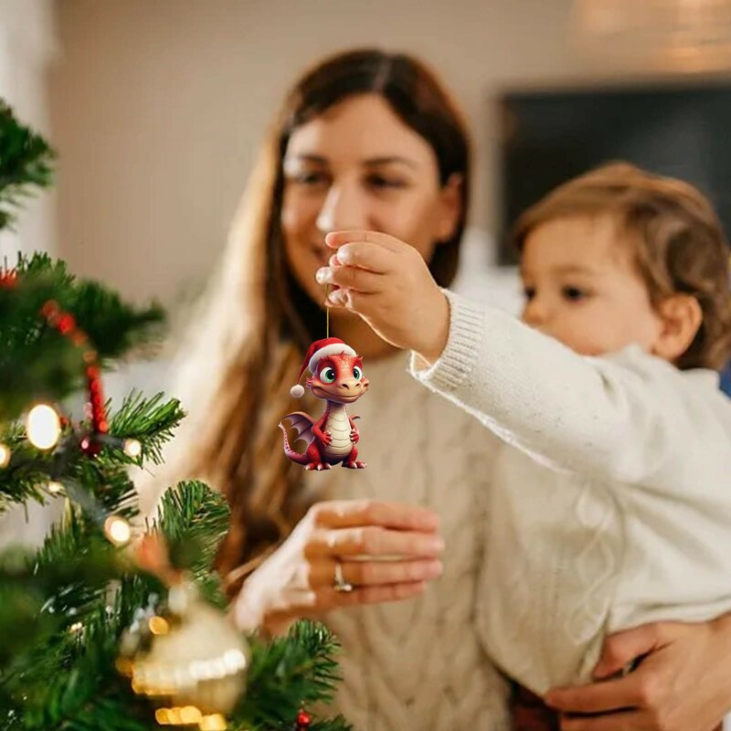 Acrílico Natal pendurado ornamento, Natal dragão pingente, decoração do bebê, árvore brinquedos, 2023