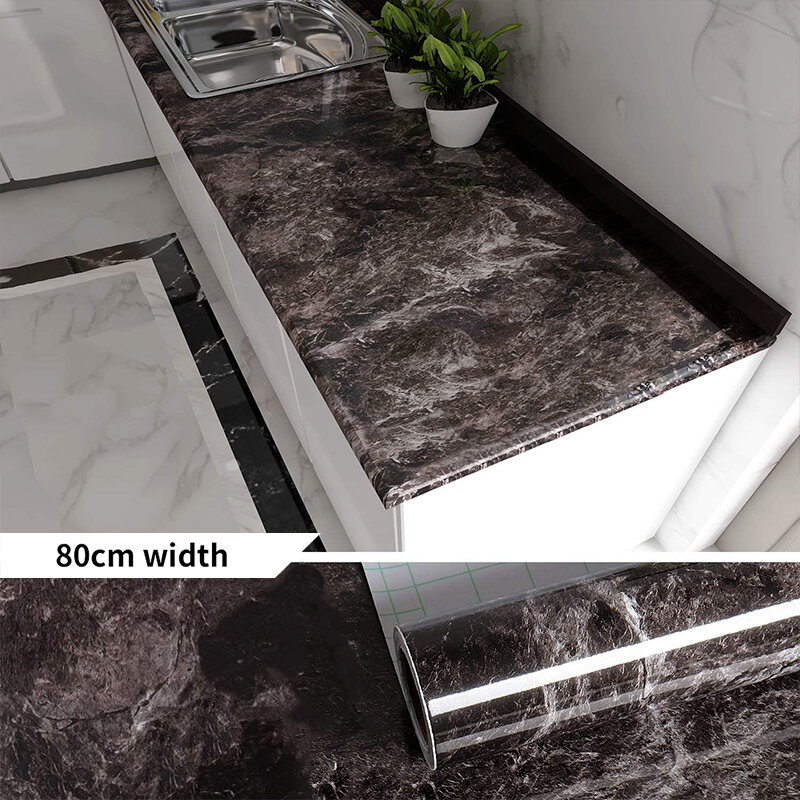 Papel tapiz de mármol negro para cocina y hogar, papel de Contacto autoadhesivo impermeable para encimera, escritorio, baño, PVC
