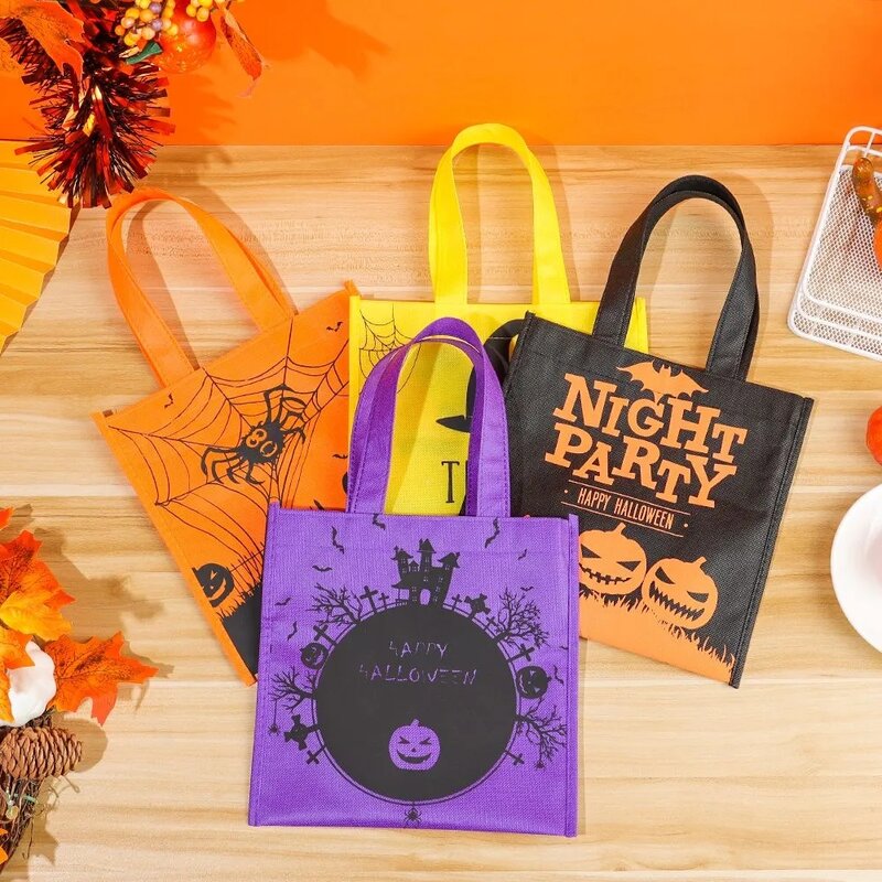 Сумки для розыгрышей или подарков, яркие конфетные сумки из нетканого материала с рисунком летучей мыши, тыквы, ведьмы, призрака, Счастливого Хэллоуина
