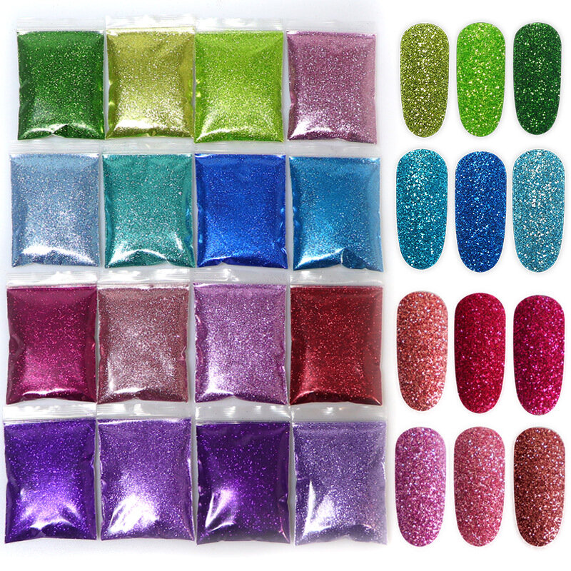 Accesorios de decoración de uñas, 10 g/bolsa, venta al por mayor, poliéster metalizado, purpurina ultrafina para cuerpo/ojo/cara