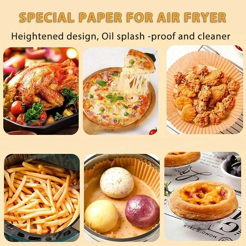 Air Fryer Papel descartável, papéis de cozimento antiaderentes Airfryer, forros redondos, acessórios de cozinha, 50 pcs, 100pcs