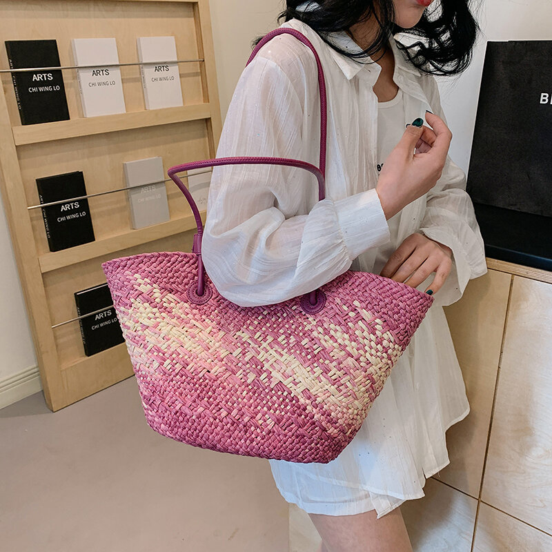 Borsa di paglia bohémien per donna borsa a tracolla di grande capacità borsa tessuta a mano 2024 nuova borsa Shopper da viaggio da spiaggia di design